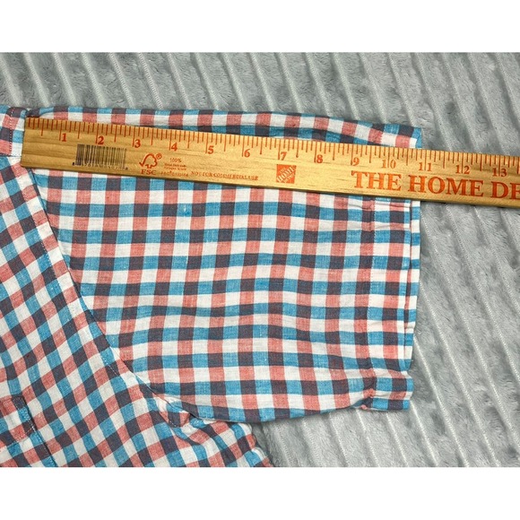 Jos A Bank Linen Button Up Shirt Men's 2XL Gingham Plaid Colorful Beach Resort - Picture 11 of 15